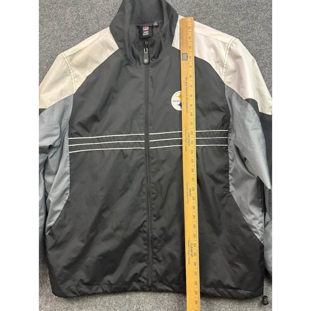 Reebok Pittsburgh Steelers Windbreaker Mens L Black Grey White Full Zip Jacket